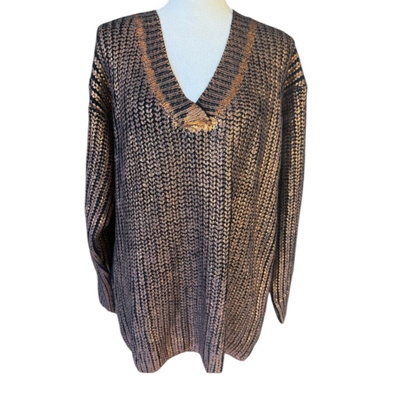 BIBI ladies, bronze  V-neck pullover, long sleeve OS sweater size medium, NWT - Picture 1 of 16